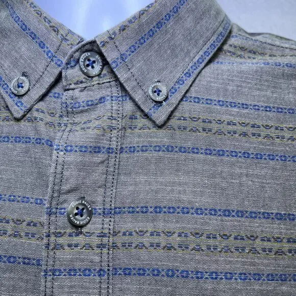 Eddie Bauer Classic fit short sleeve button down cotton gray blue mens sz L - Picture 3 of 11